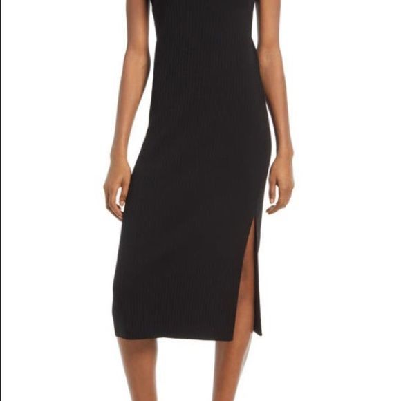 WAYF Deena Off Shoulder Knit Midi Dress in  Black - Picture 7 of 14